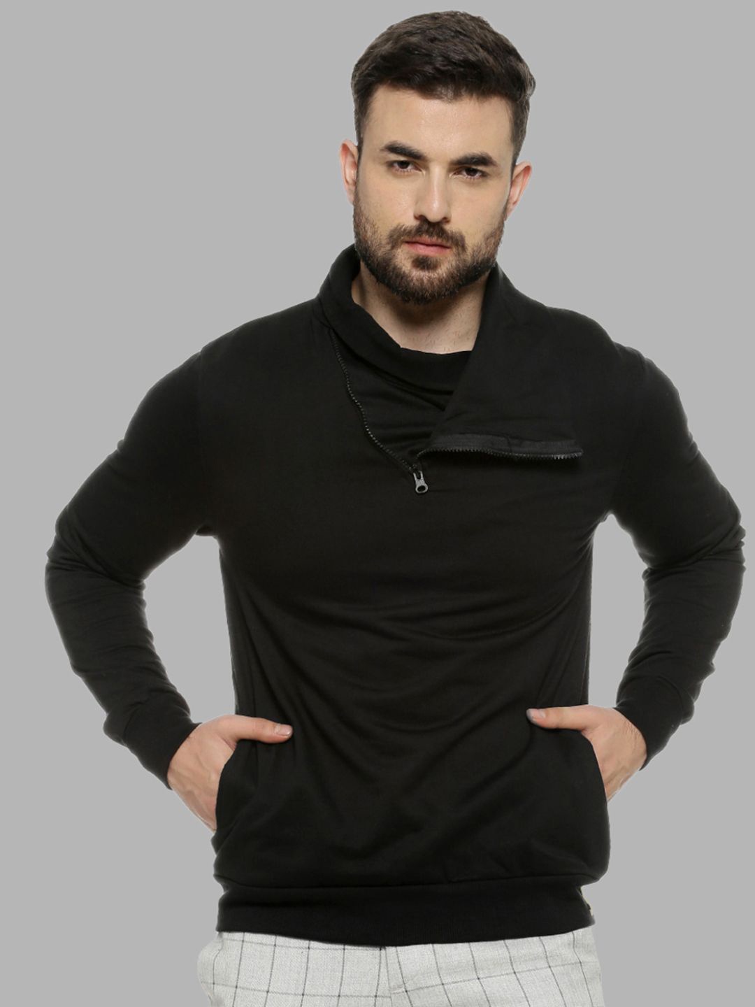 

Campus Sutra Men Black Solid Sweatshirt