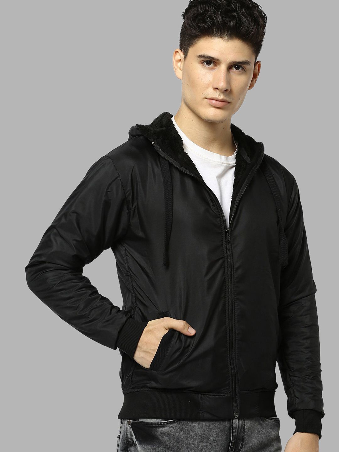 

Campus Sutra Men Lightweight Windcheater Bomber Jacket, Black