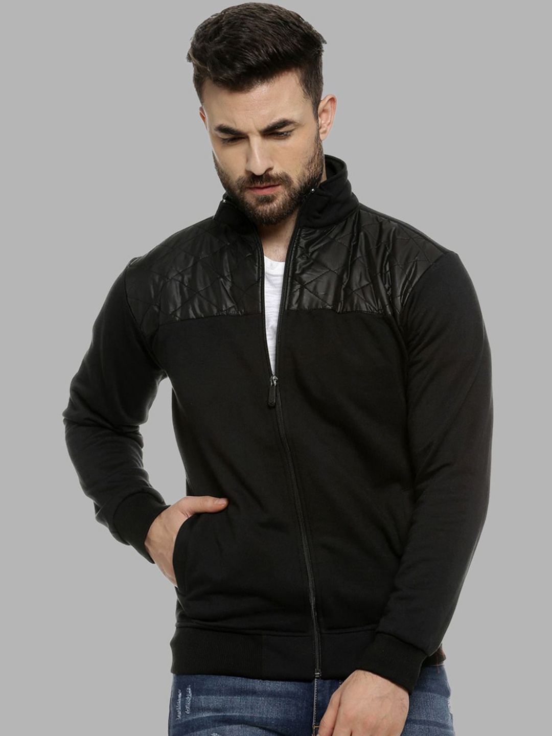

Campus Sutra Men Black Windcheater Bomber Jacket