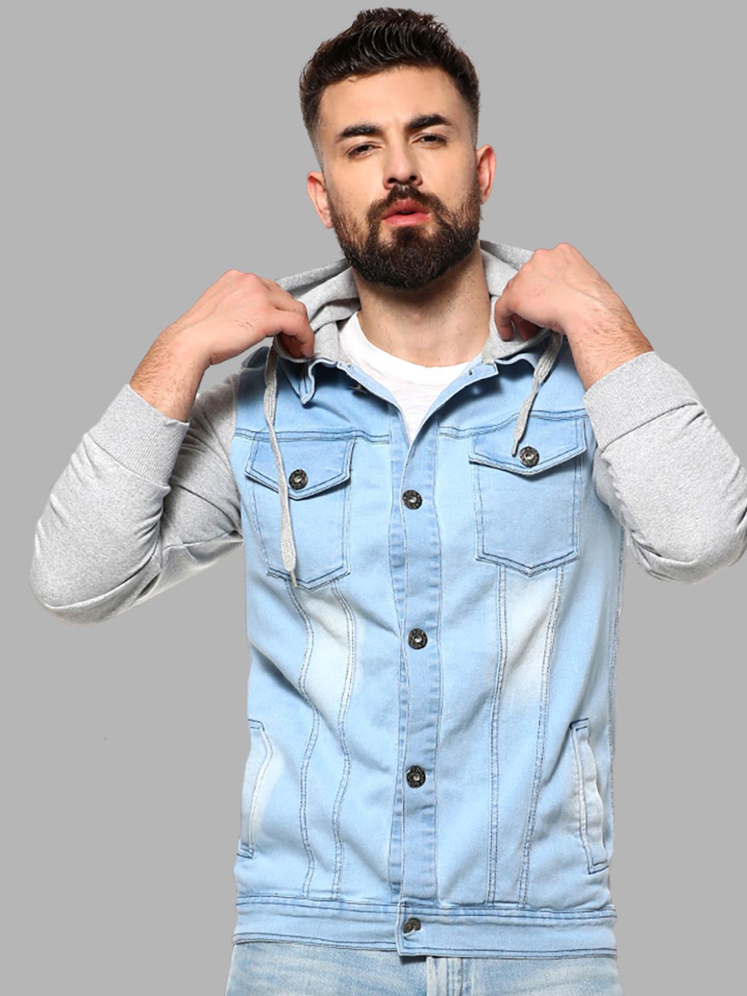 

Campus Sutra Men Grey Blue Windcheater Crop Outdoor Puffer Jacket