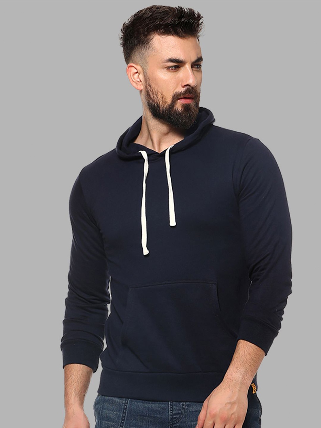 

Campus Sutra Men Blue Solid Hooded Sweatshirt