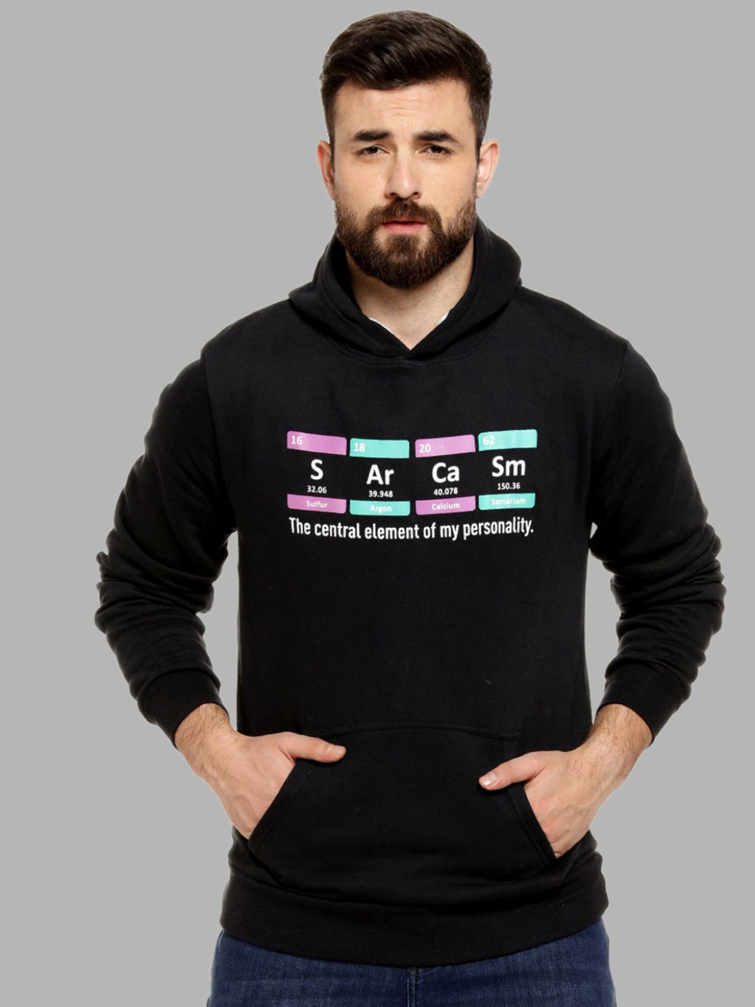 

Campus Sutra Men Black Printed Hooded Sweatshirt
