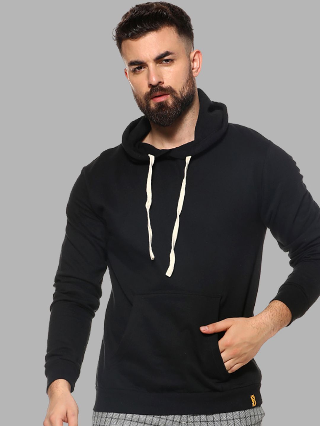 

Campus Sutra Men Black Hooded Cotton Sweatshirt
