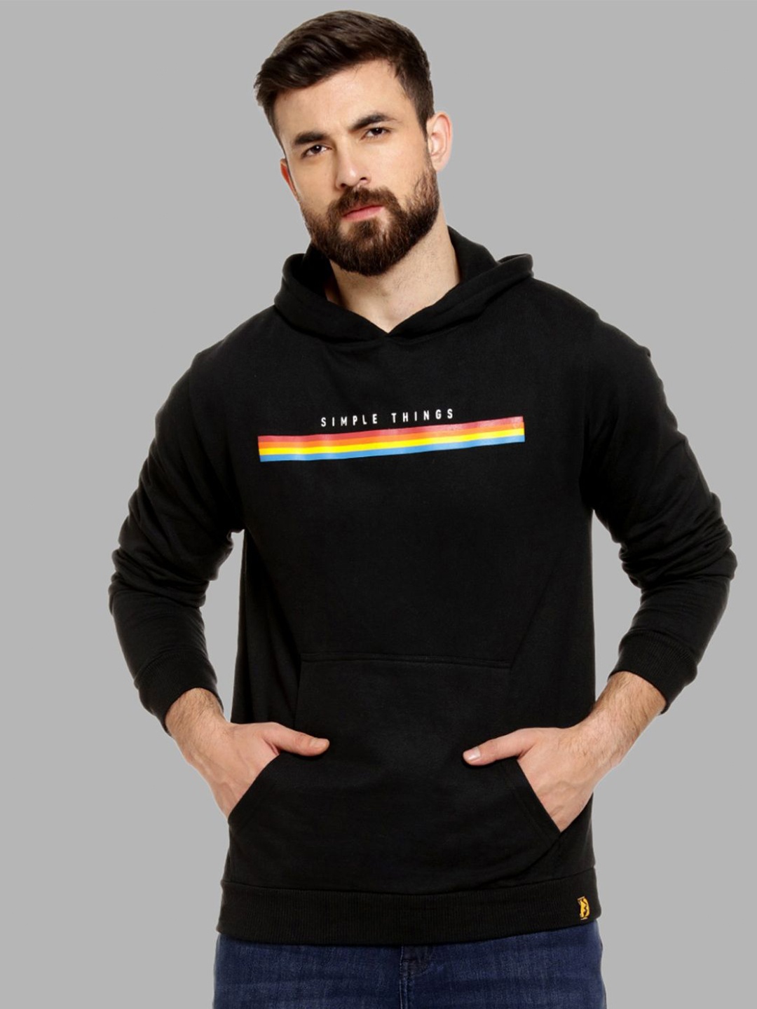 

Campus Sutra Men Black Printed Hooded Sweatshirt