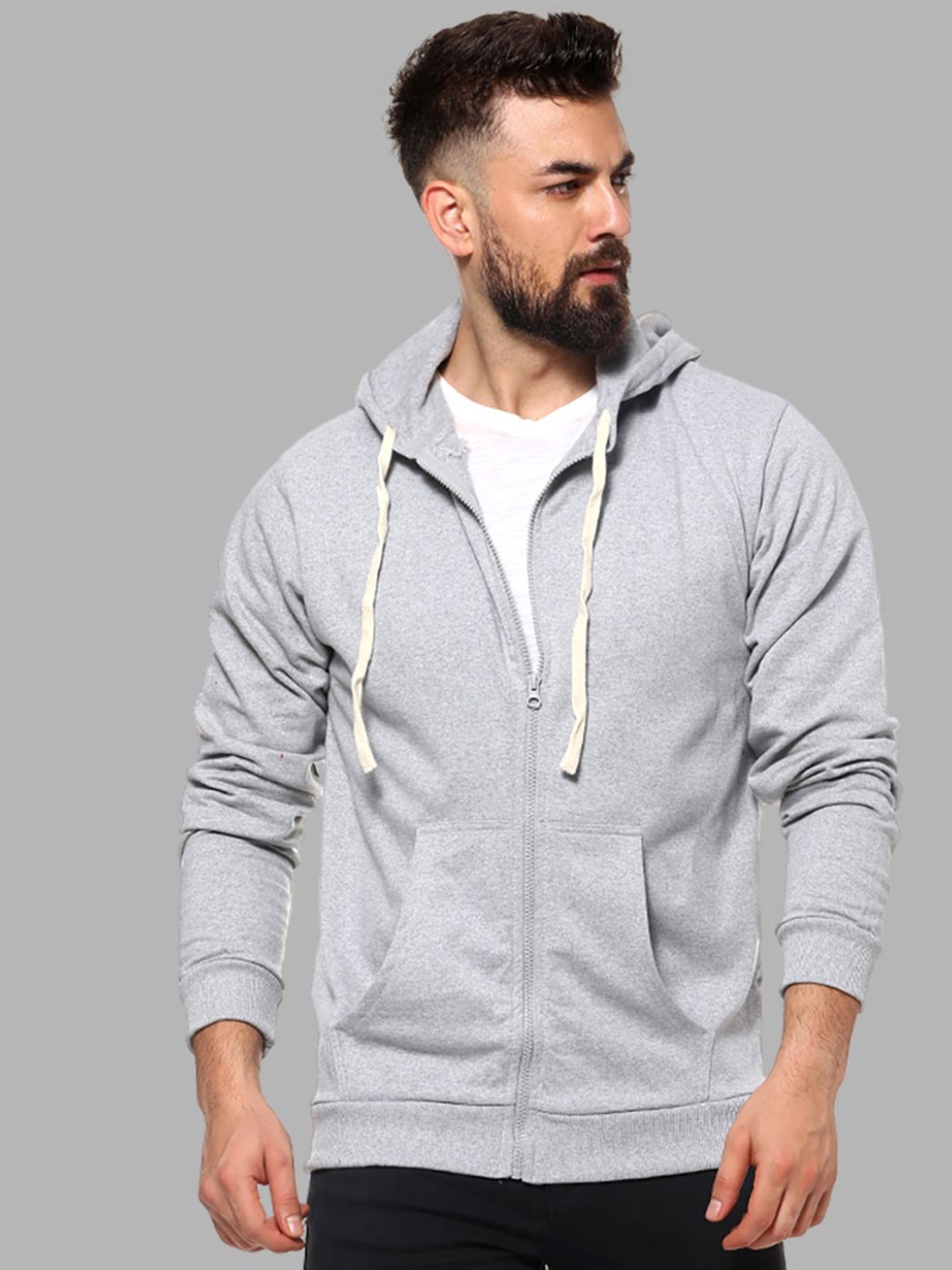 

Campus Sutra Men Grey Hooded Sweatshirt