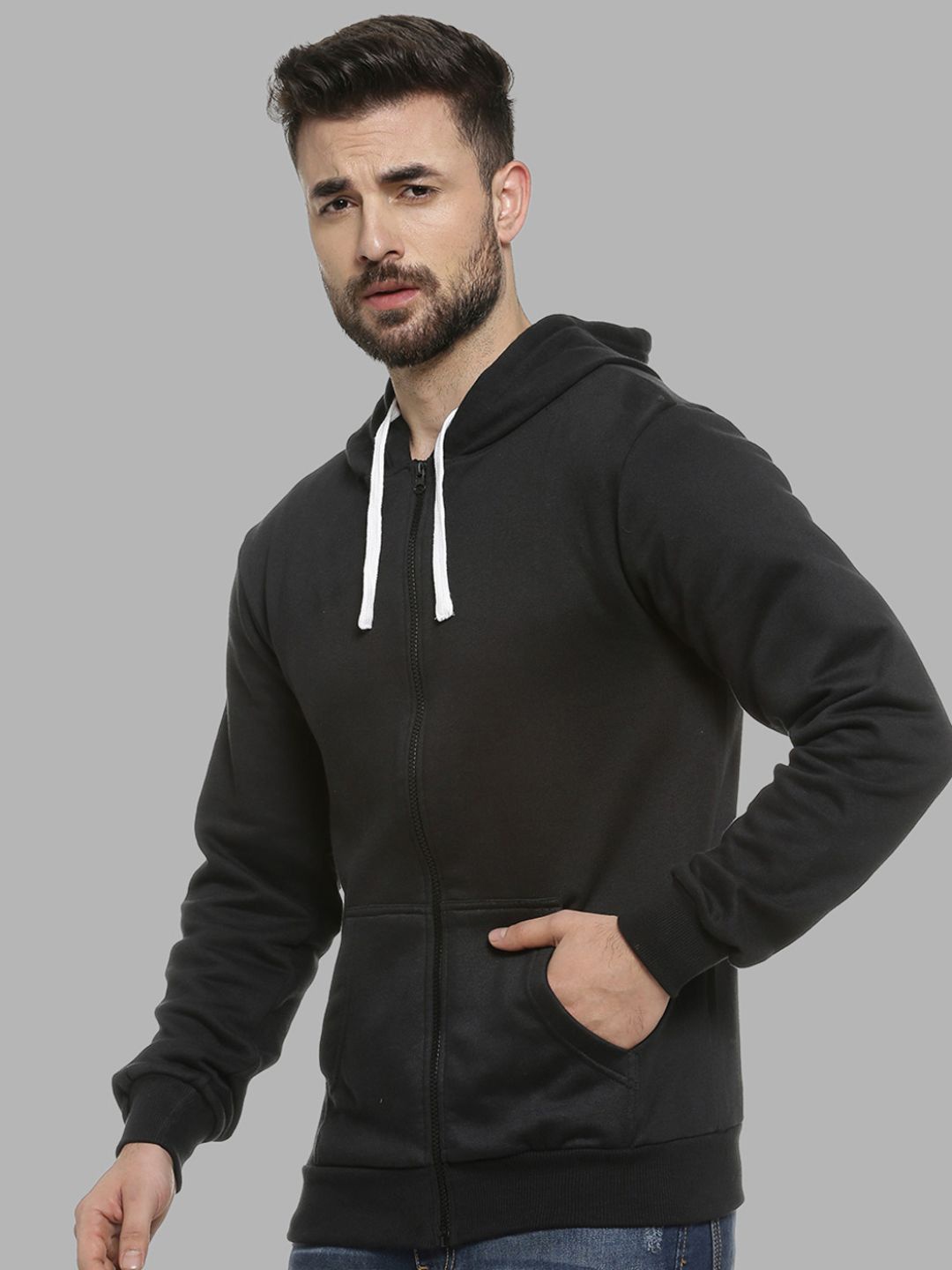 

Campus Sutra Men Black Hooded Cotton Sweatshirt