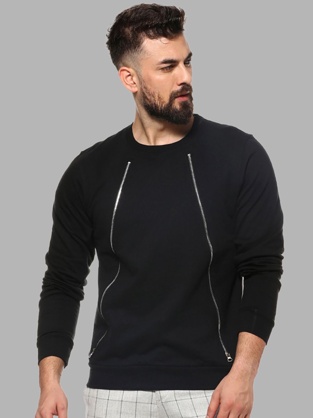 Campus Sutra Men Black Printed Sweatshirt