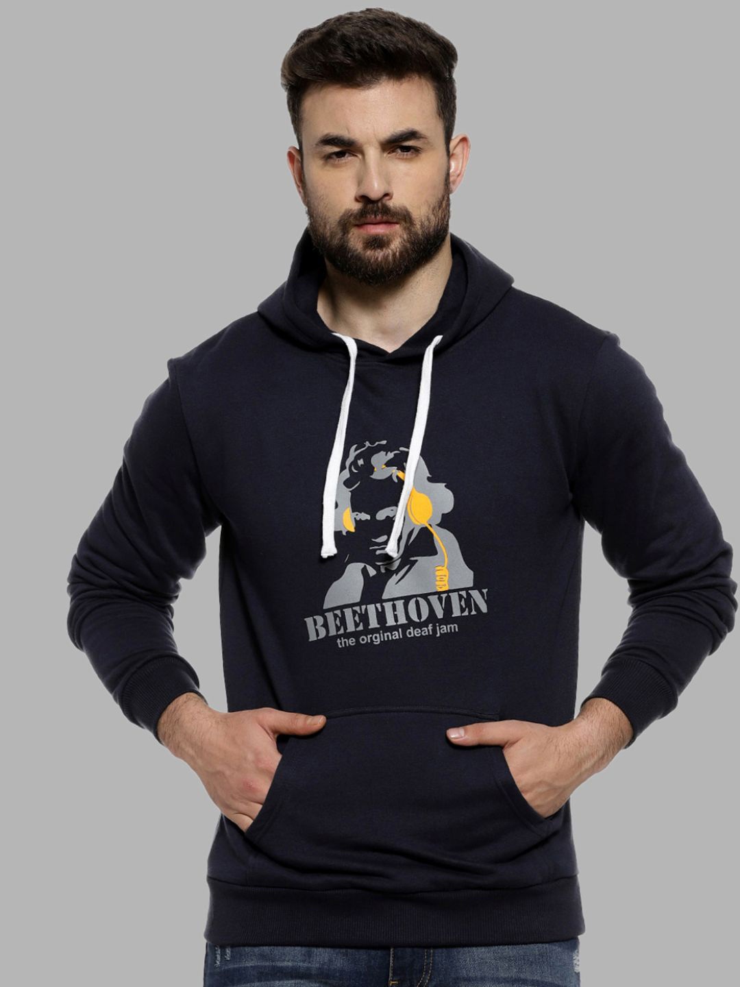 

Campus Sutra Men Blue Printed Hooded Sweatshirt