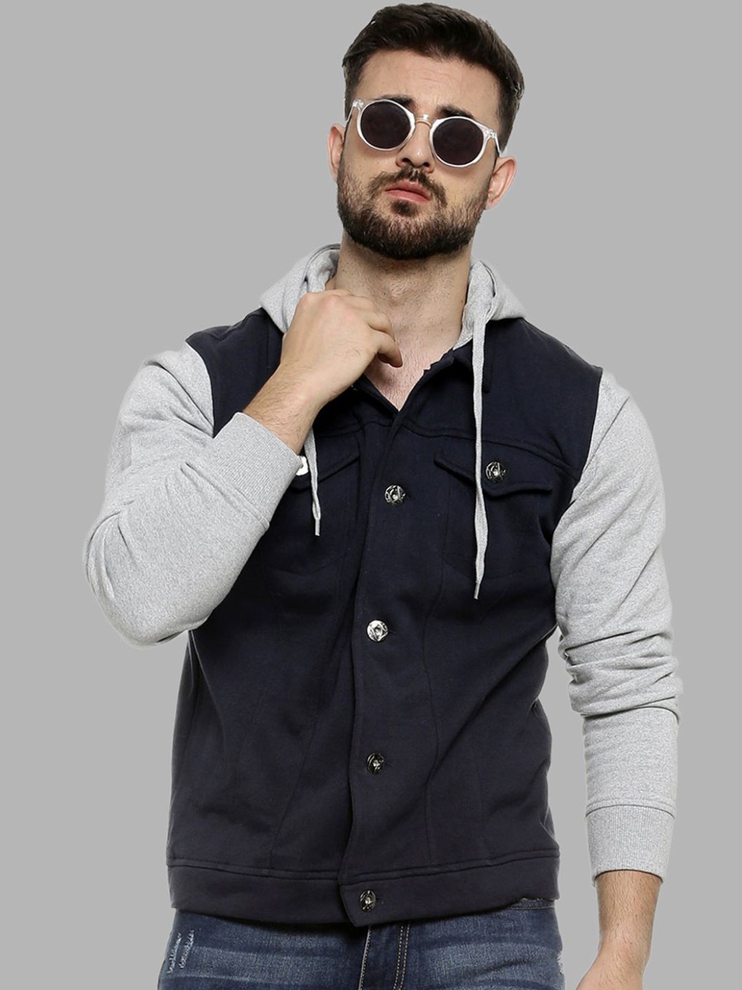 

Campus Sutra Men Black Grey Colourblocked Windcheater Outdoor Open Front Jacket
