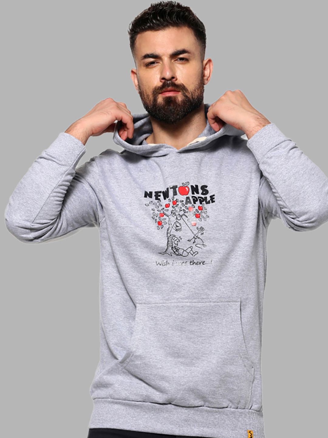 

Campus Sutra Men Grey Printed Hooded Cotton Sweatshirt