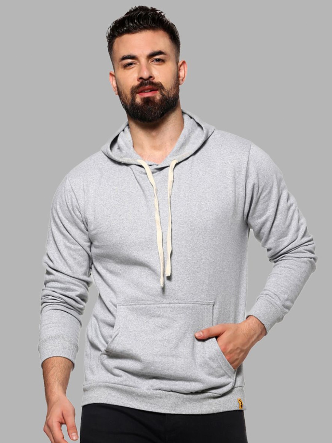 

Campus Sutra Men Grey Hooded Cotton Sweatshirt