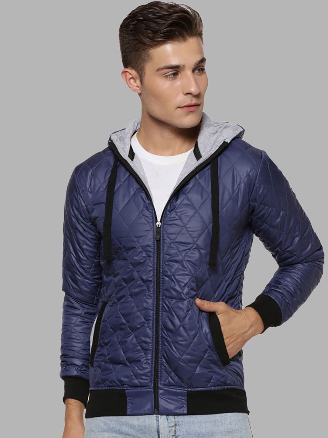 

Campus Sutra Men Blue Black Windcheater Outdoor Quilted Jacket