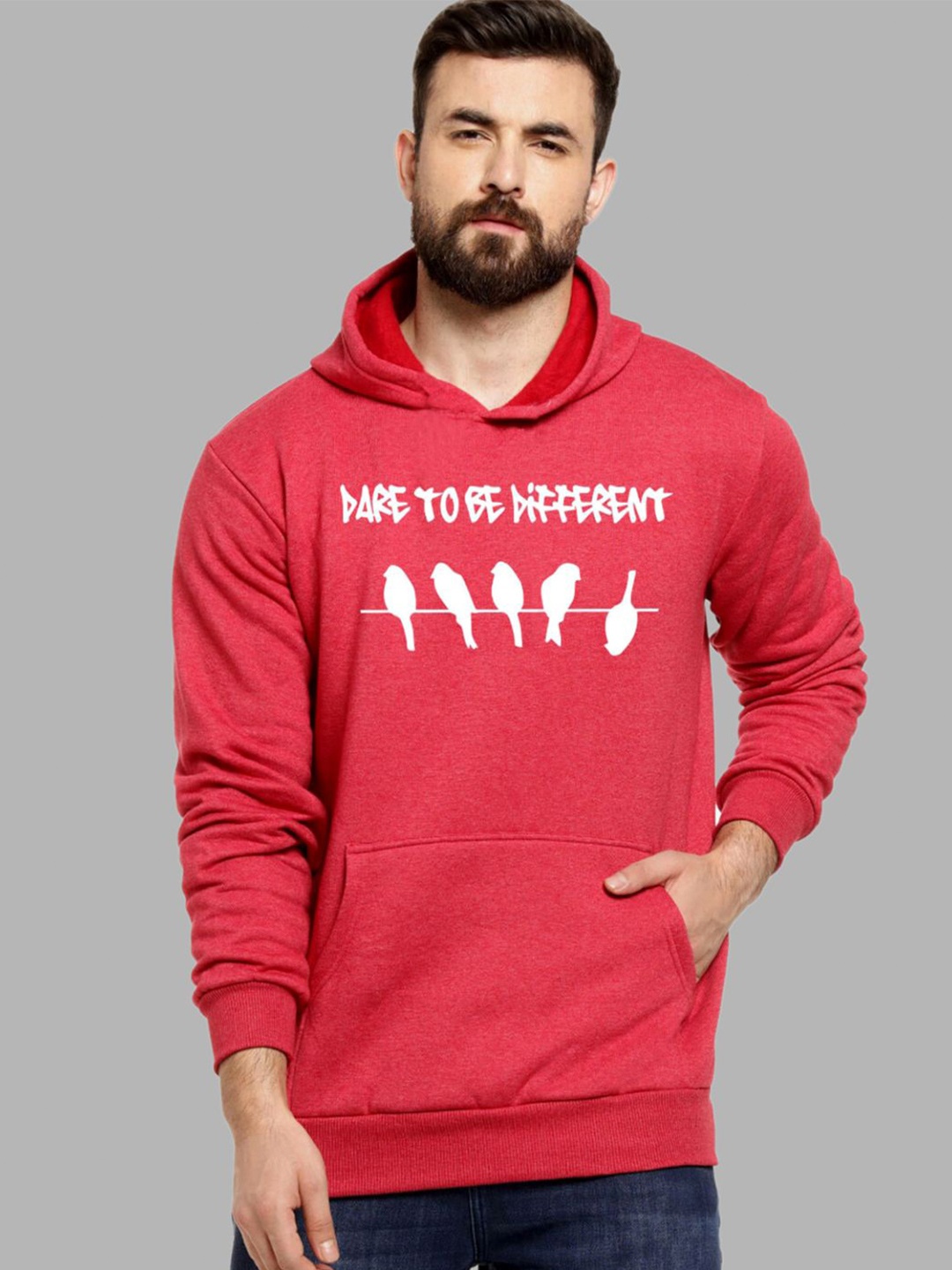 

Campus Sutra Men Coral Printed Hooded Cotton Sweatshirt