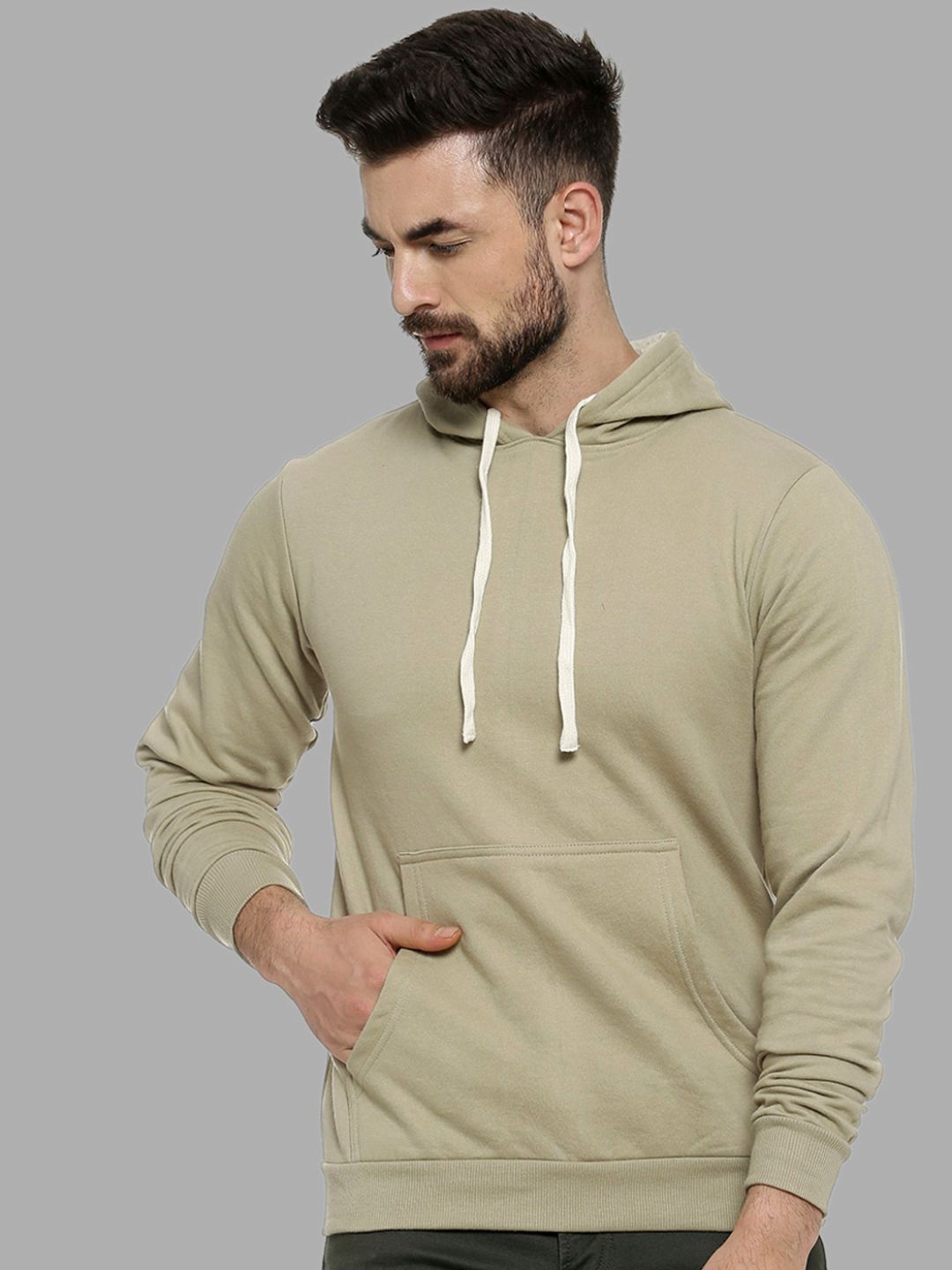 

Campus Sutra Men Olive Green Hooded Sweatshirt