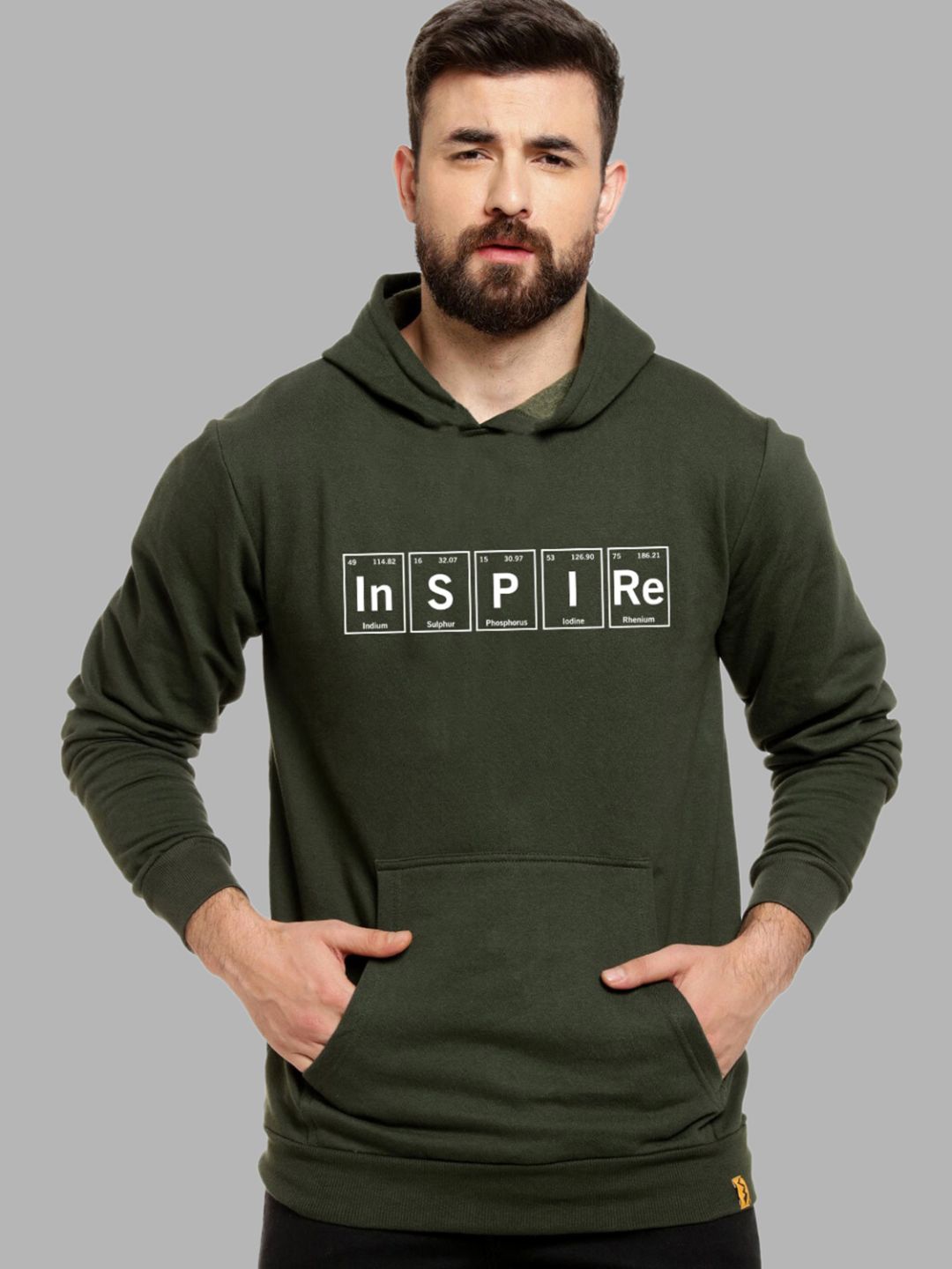 

Campus Sutra Men Green Printed Hooded Sweatshirt