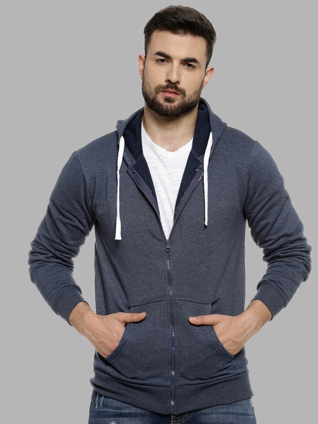 

Campus Sutra Men Blue Hooded Sweatshirt
