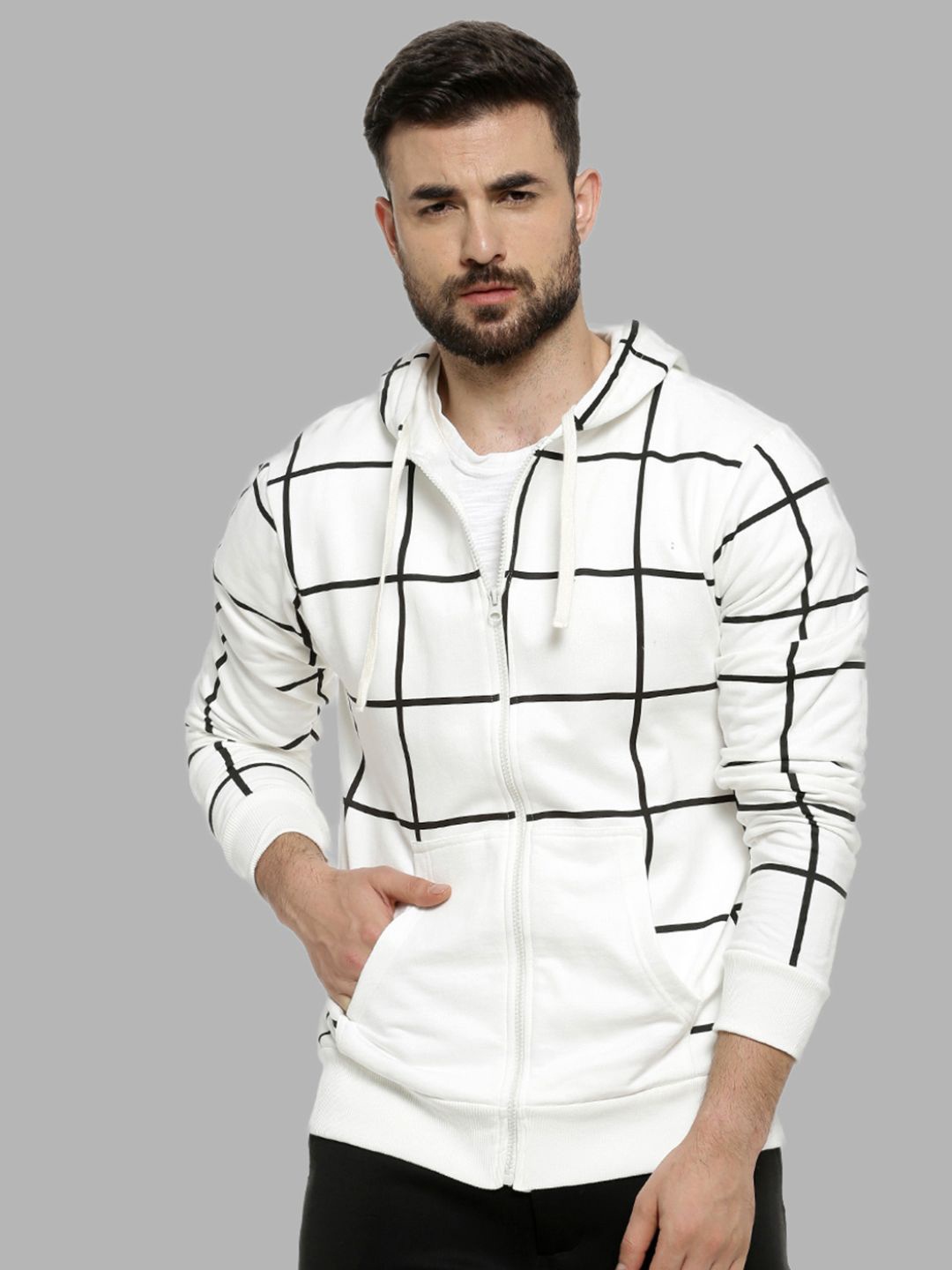

Campus Sutra Men White Printed Hooded Cotton Sweatshirt