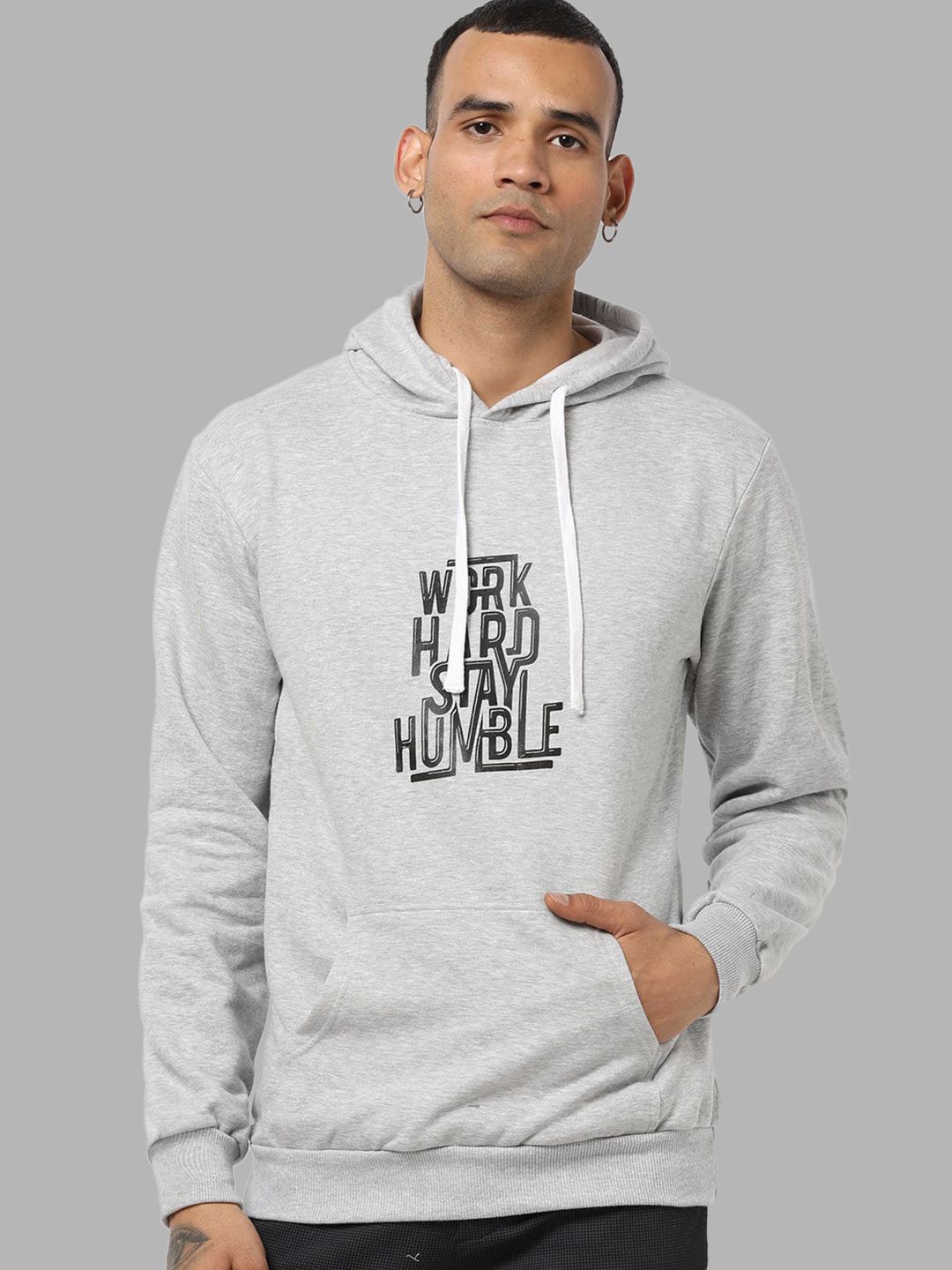 

Campus Sutra Men Grey Printed Hooded Sweatshirt