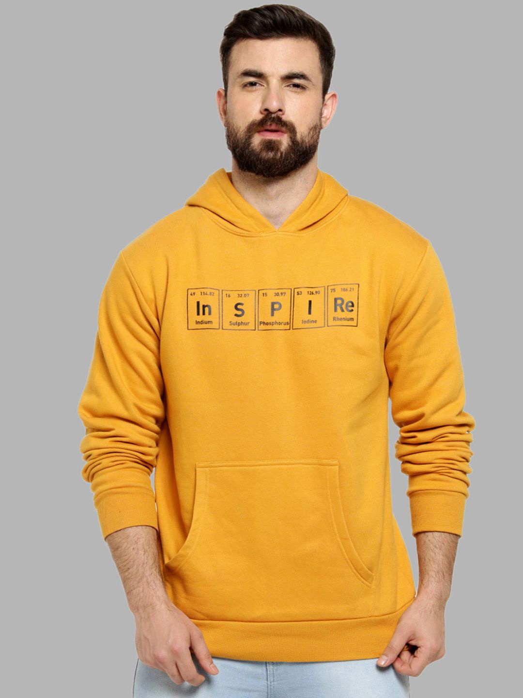 

Campus Sutra Men Mustard Printed Hooded Sweatshirt