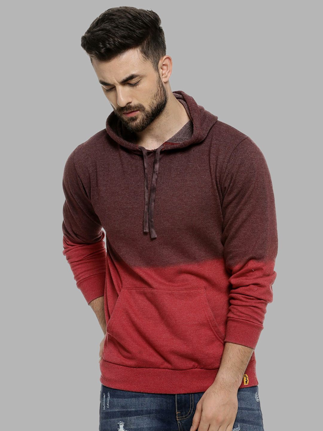 

Campus Sutra Men Maroon Hooded Cotton Sweatshirt