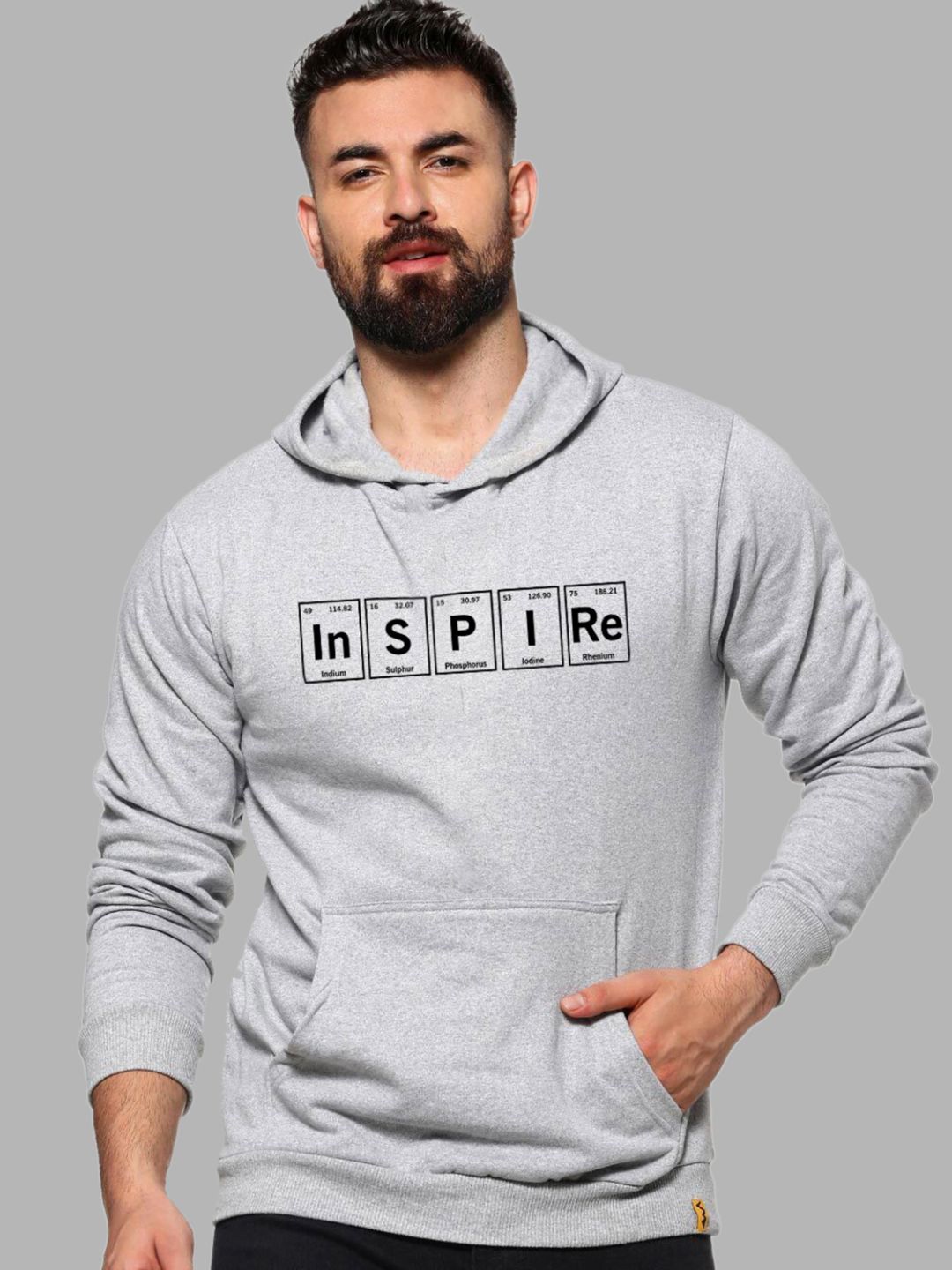 

Campus Sutra Men Grey Hooded Sweatshirt