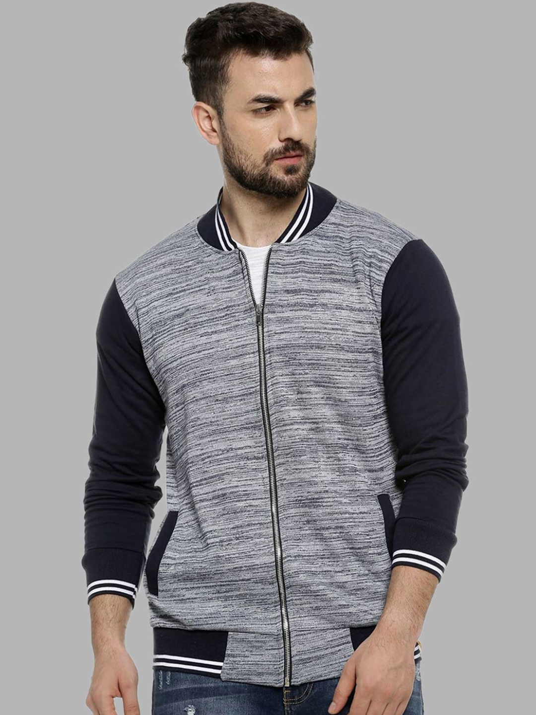 

Campus Sutra Men Blue Grey Windcheater Longline Cotton Duster Jacket