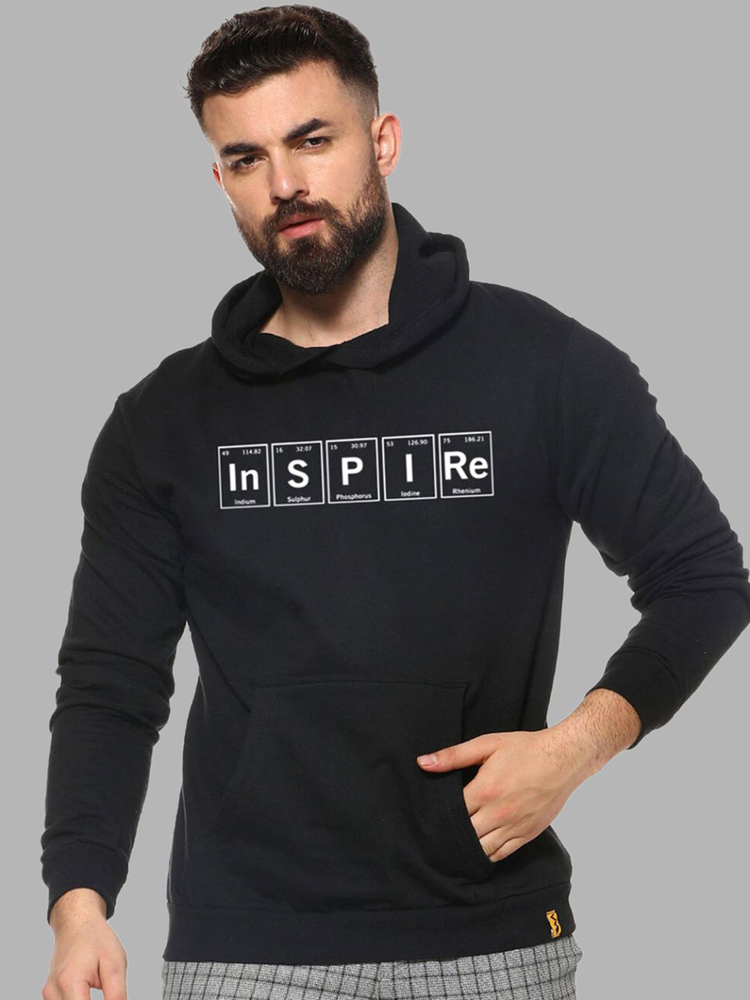 

Campus Sutra Men Black Printed Hooded Cotton Sweatshirt