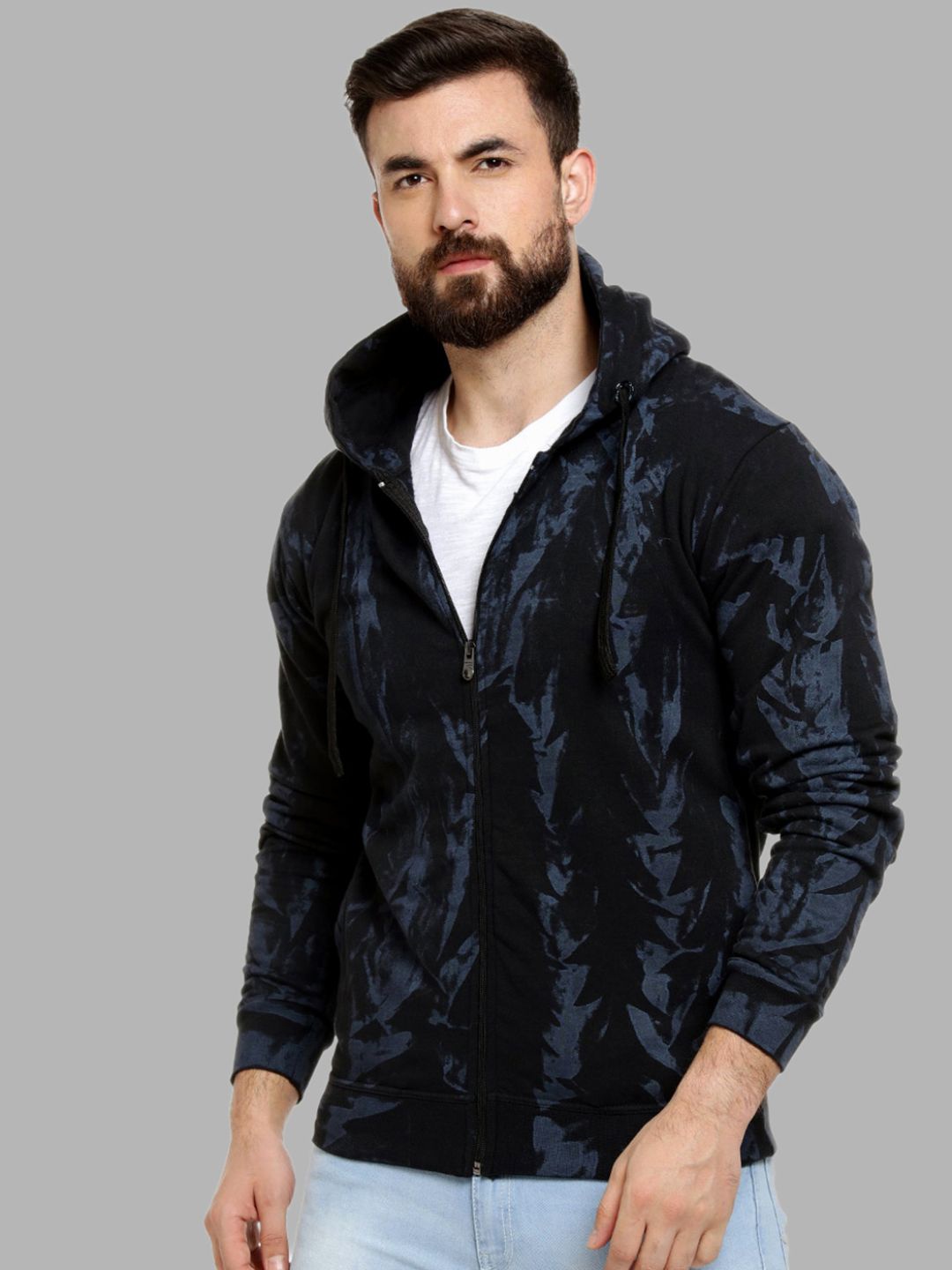 

Campus Sutra Men Black Printed Hooded Sweatshirt