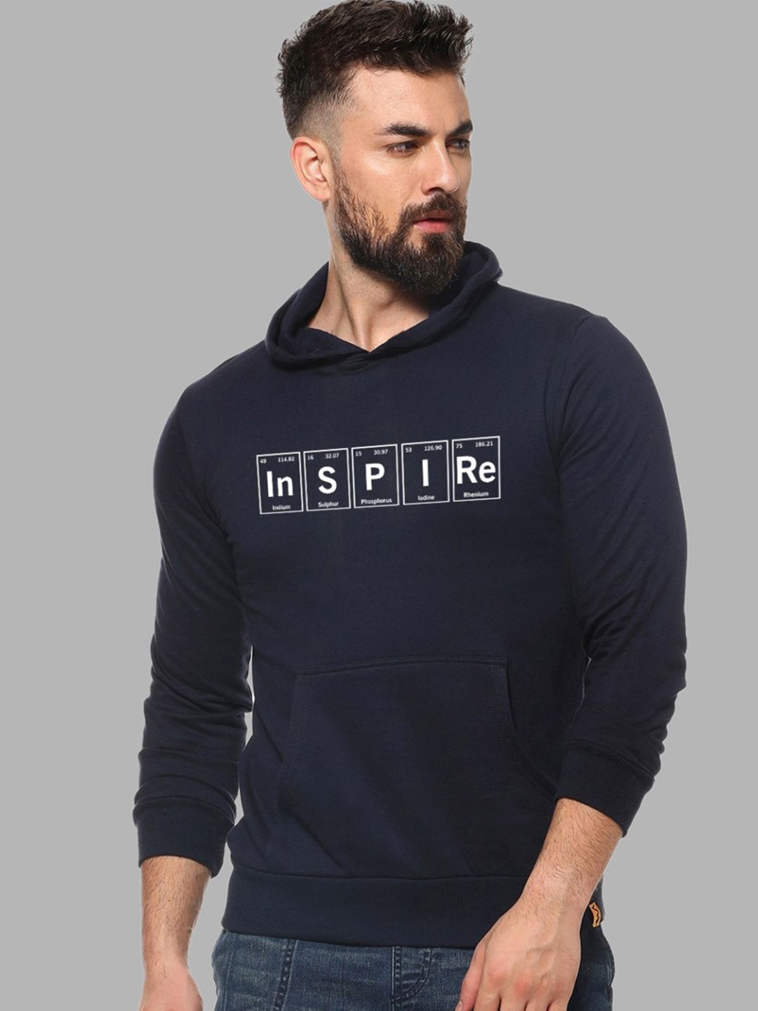 

Campus Sutra Men Navy Blue Printed Hooded Sweatshirt