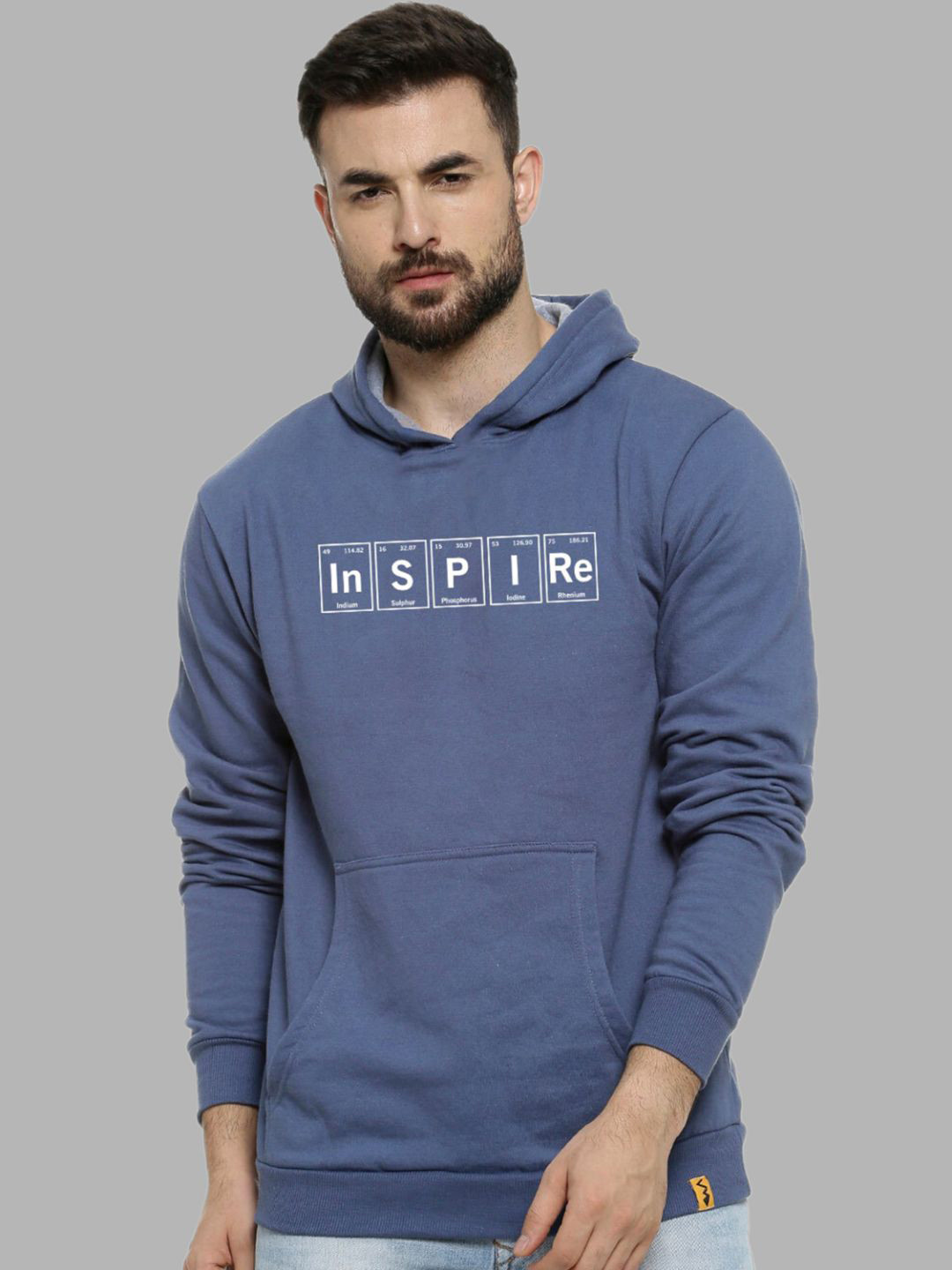 

Campus Sutra Men Blue Printed Hooded Sweatshirt