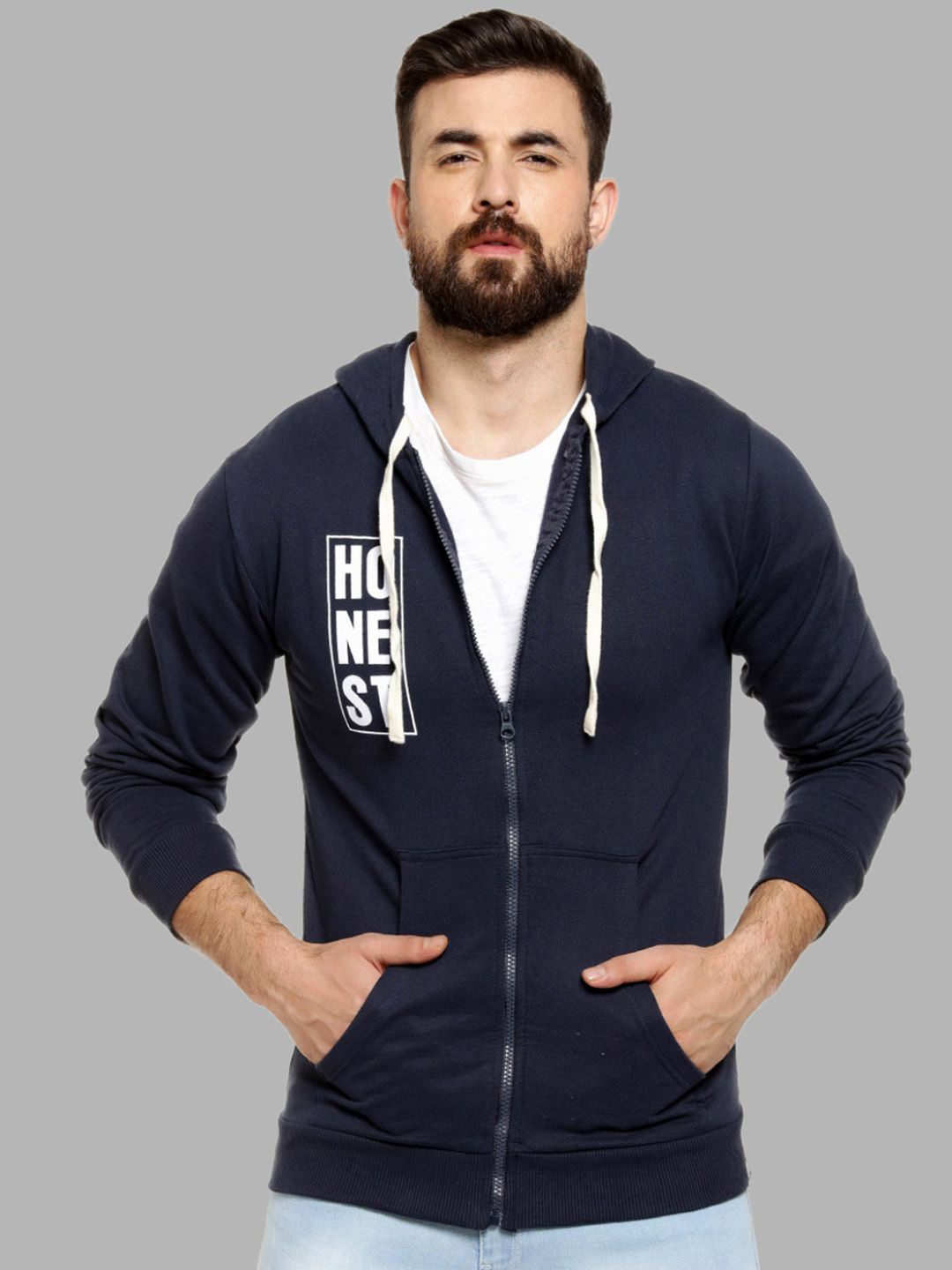 

Campus Sutra Men Blue Printed Hooded Sweatshirt
