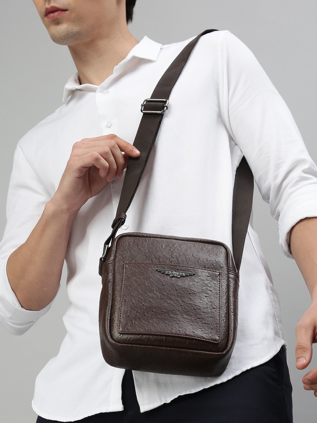 

Police Brown Leather Structured Cross Body Bag