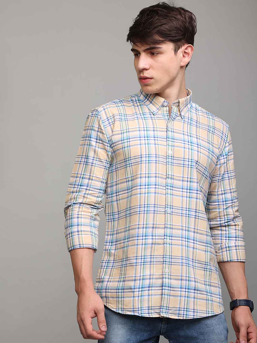 

Snitch Men Mustard Slim Fit Tartan Checks Cotton Casual Shirt