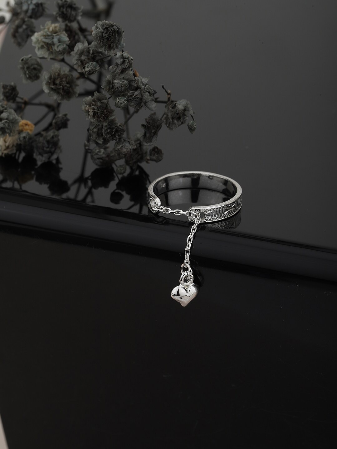 

VANBELLE Rhodium-Plated 92.5 Sterling Silver Heart Adjustable Finger Ring