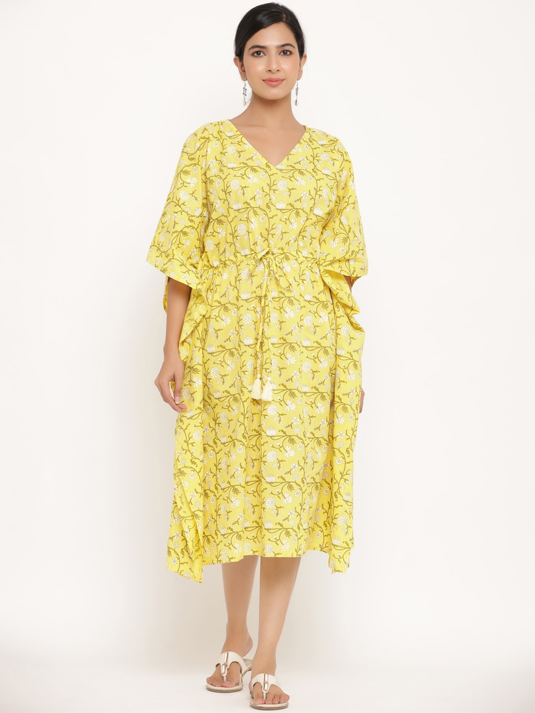 

mirari Women Yellow Printed Pure Cotton Nightdress