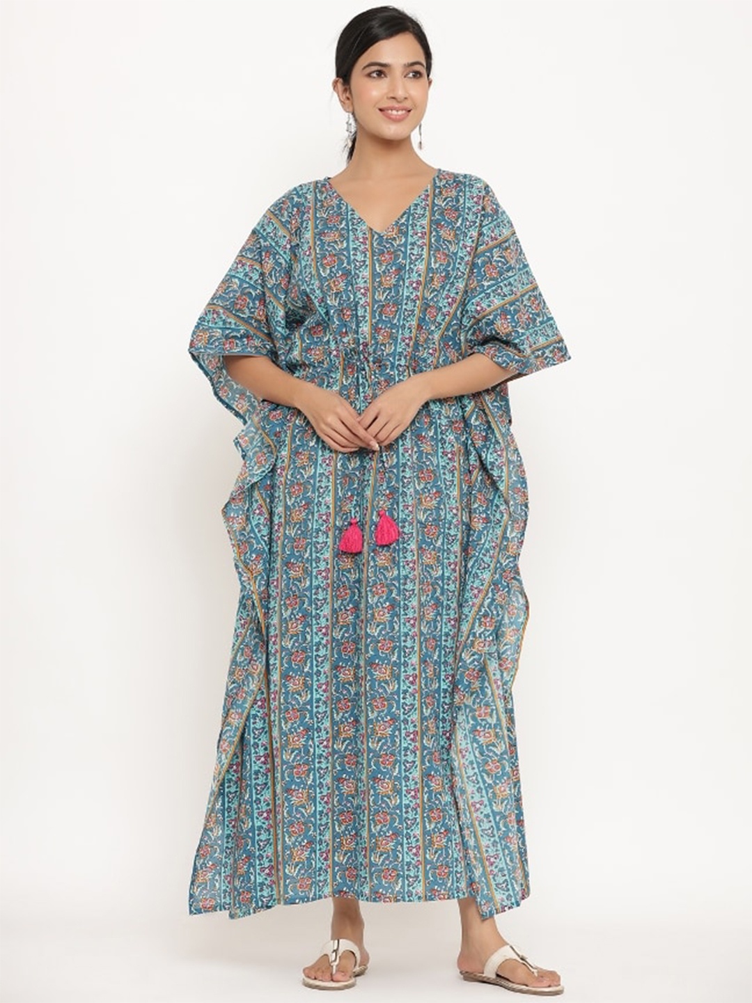 

mirari Women Blue Printed Maxi Pure Cotton Nightdress MI01-KFT-0406
