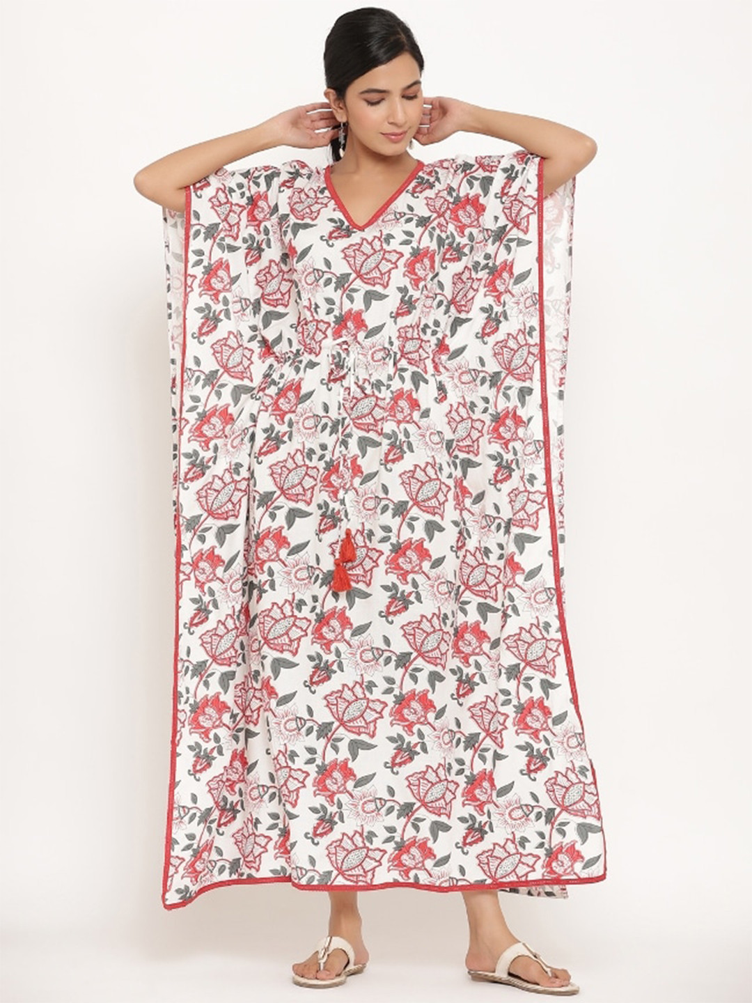 

mirari Women White Printed Maxi Nightdress