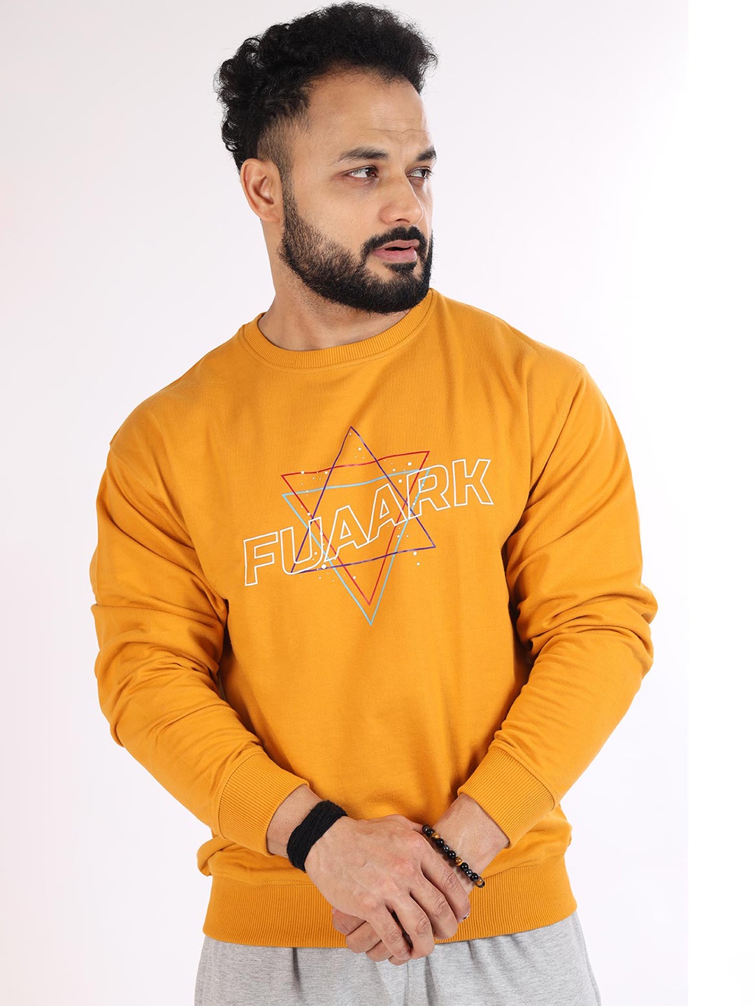 

FUAARK Men Mustard Printed Sweatshirt