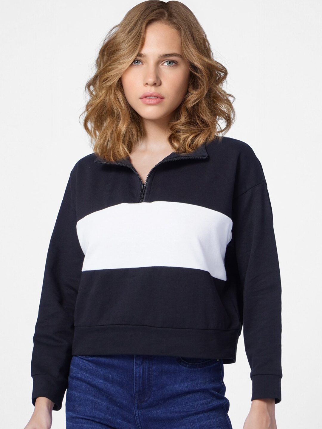 

ONLY Women Black Colourblocked Sweatshirt