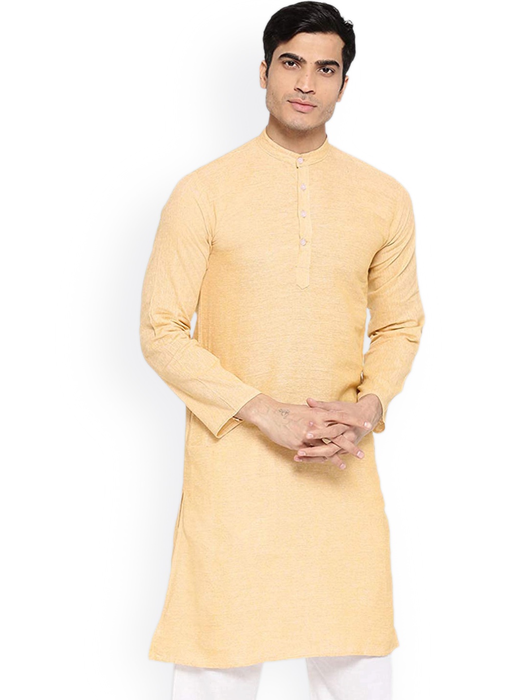 

Vastraa Fusion Men Yellow Long Sleeves Cotton Kurta
