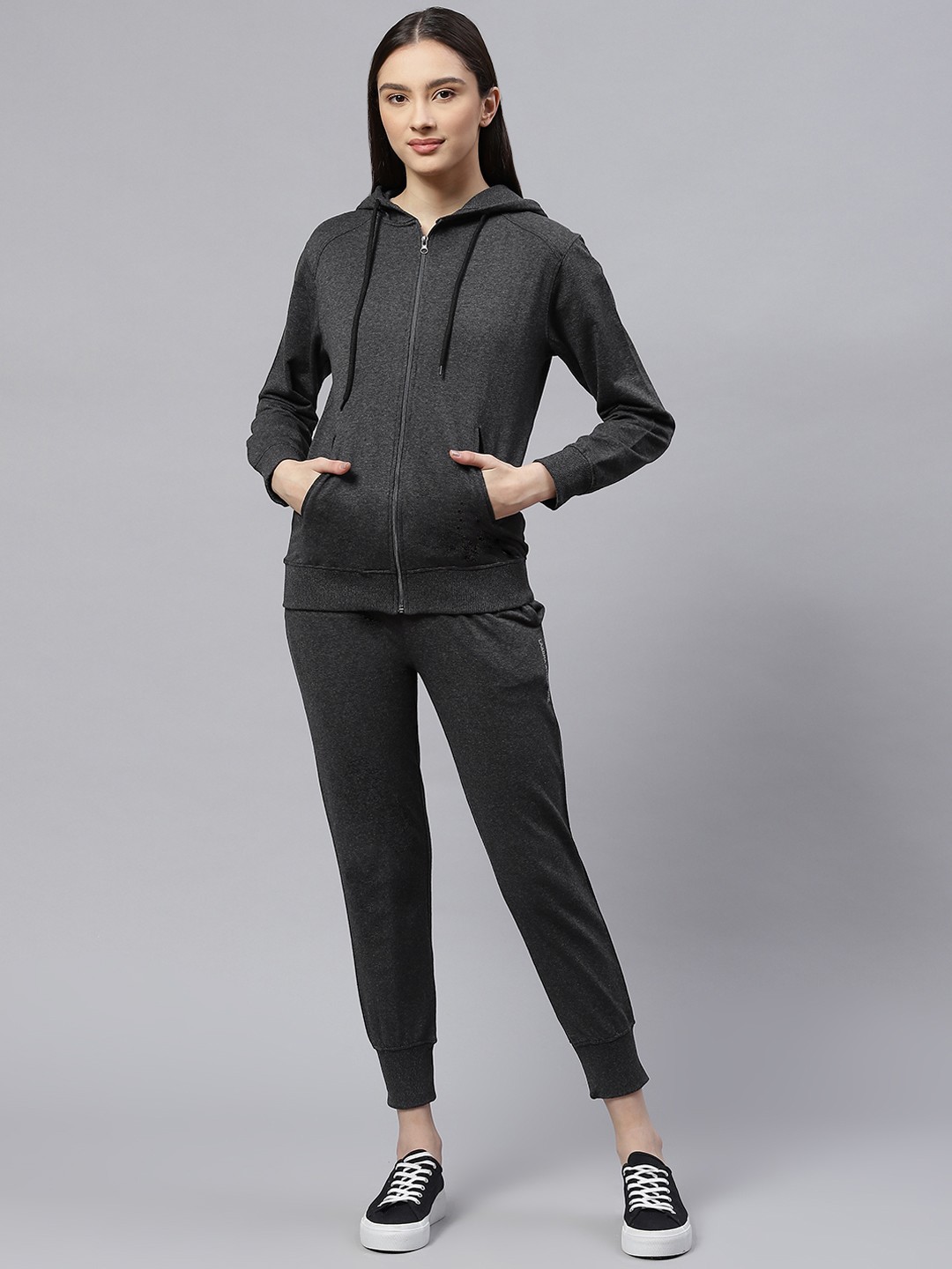 

Laabha Women Charcoal Black Solid Tracksuits