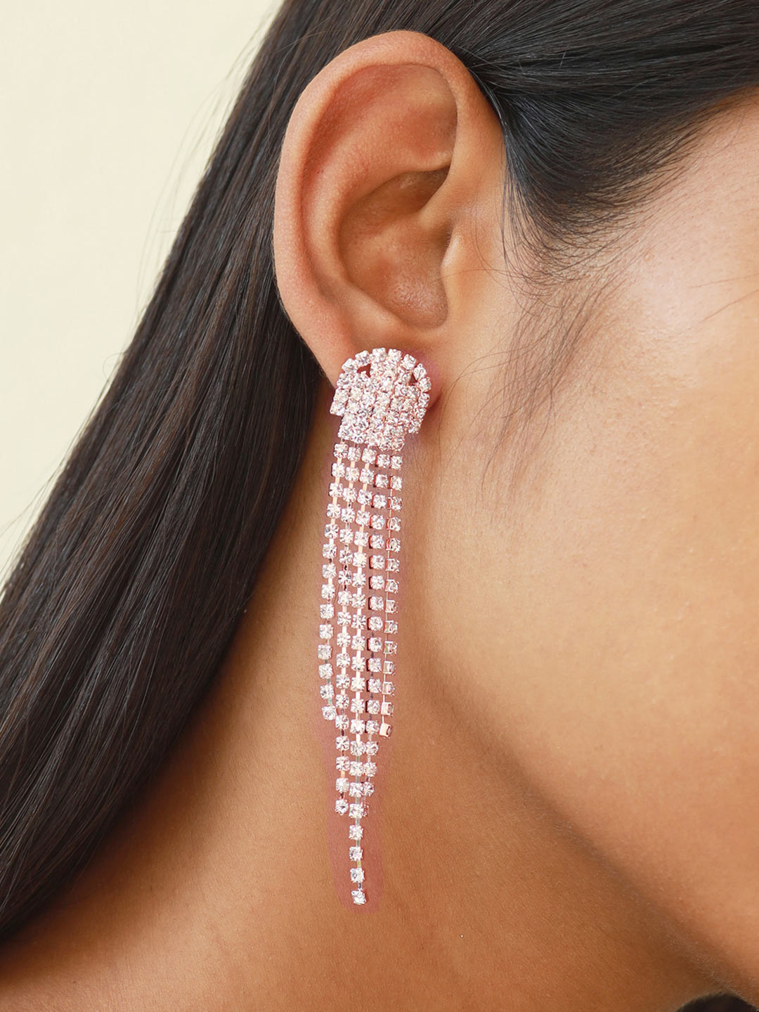 

Ayesha Rose Gold Diamante Crystal Studded Drop Earrings