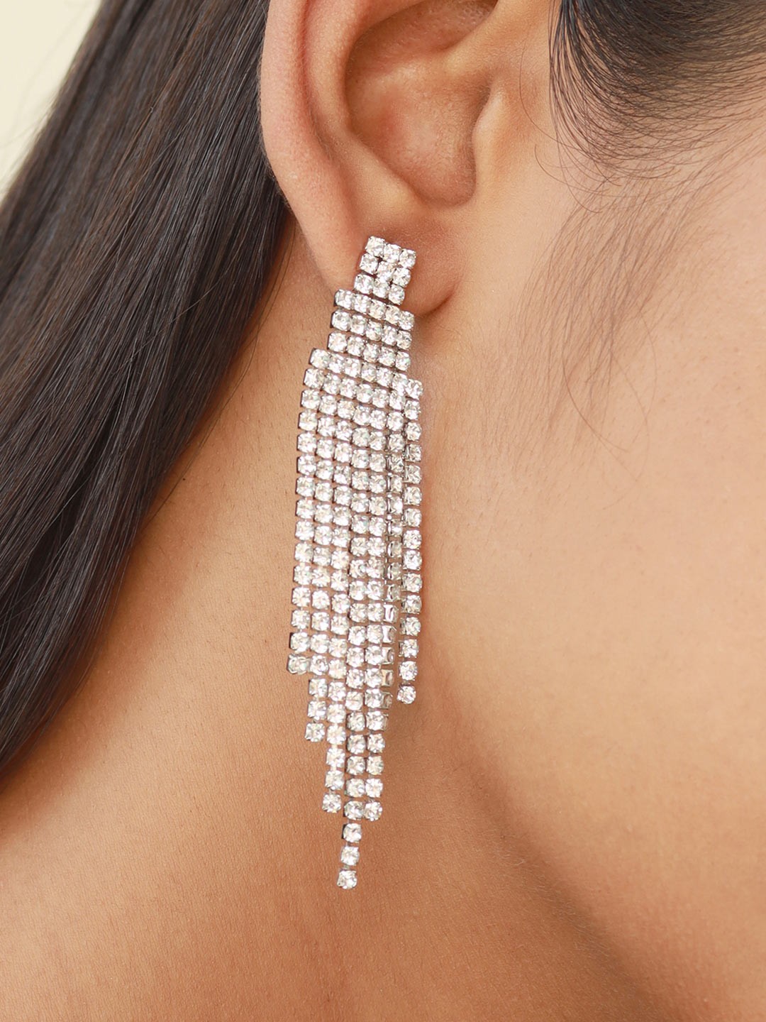 

Ayesha Silver-Toned Crystal Studded Drop Earrings