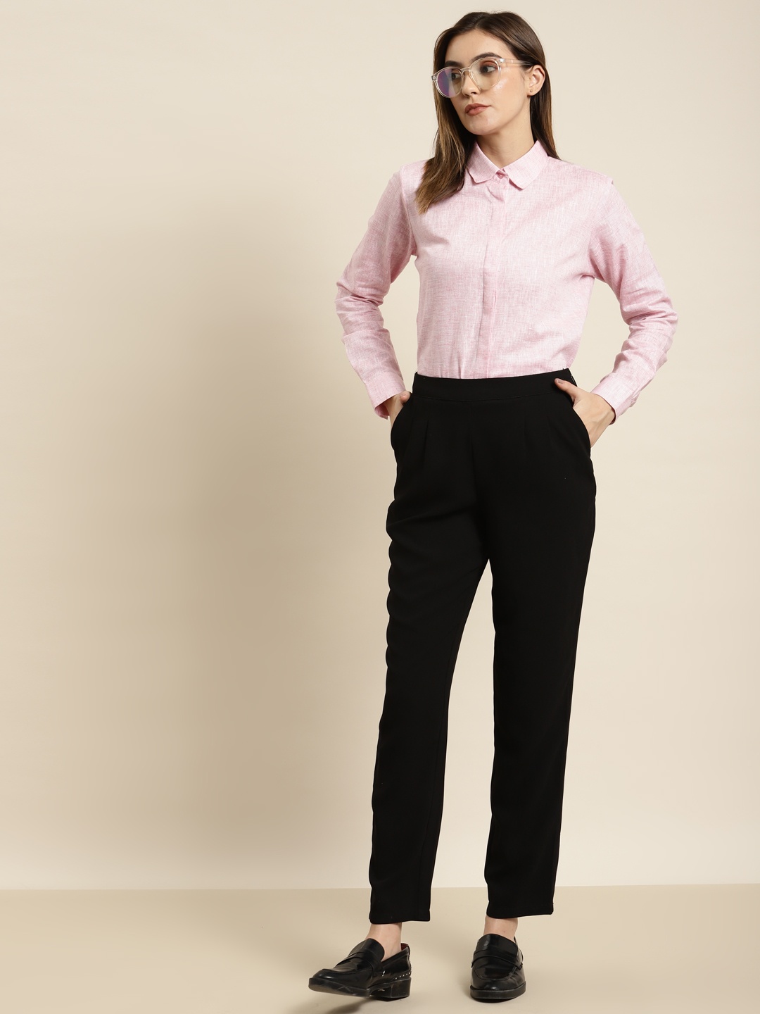 

Hancock Women Pink Self Design Pure Cotton Regular Fit Formal Shirt