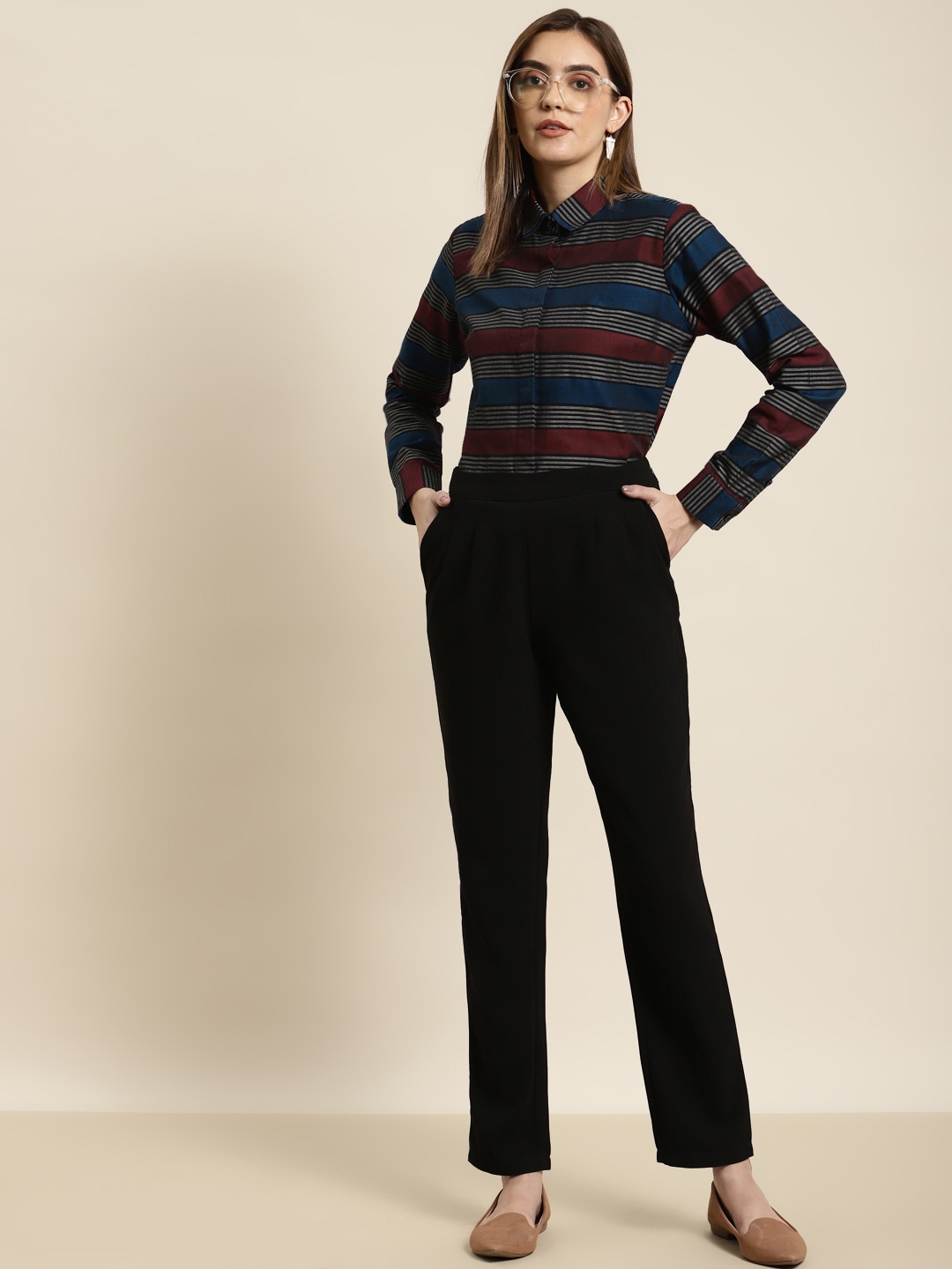 

Hancock Women Maroon & Black Tartan Checked Pure Cotton Regular Fit Formal Shirt