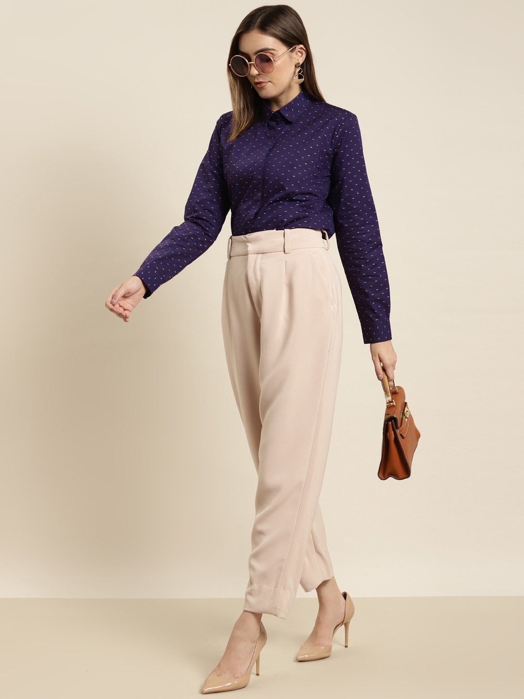 

Hancock Women Purple Self Design Pure Cotton Regular Fit Formal Shirt