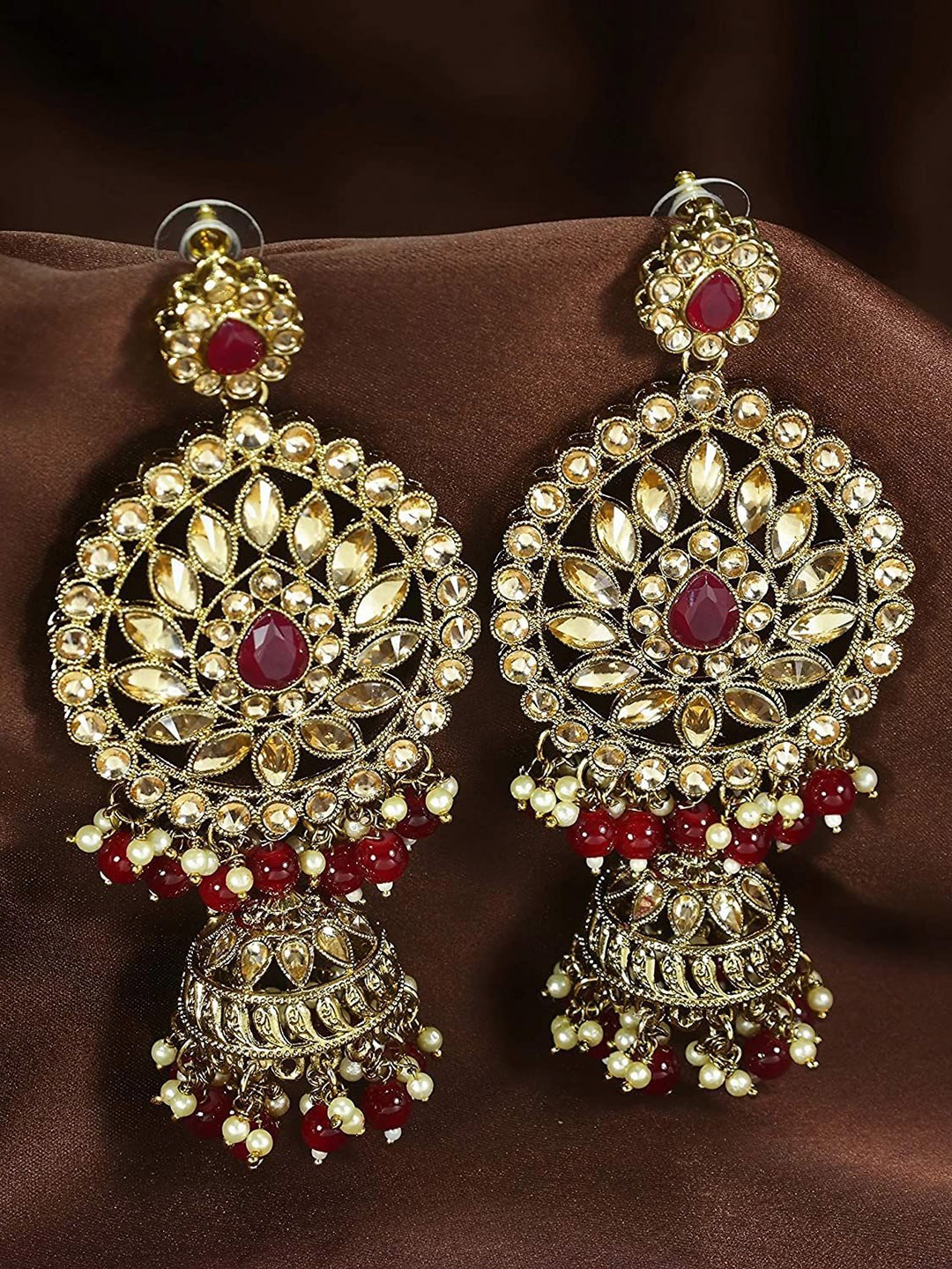 

I Jewels Maroon Gold-Plated Contemporary Drop Earrings