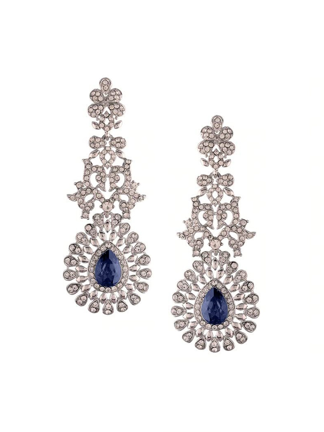 

I Jewels Blue & White Silver-Plated AD Studded Drop Earrings