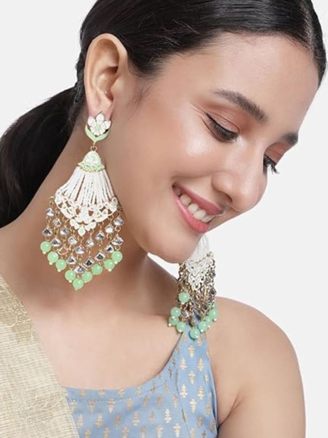 

I Jewels Green Gold Plated Contemporary Drop Earrings