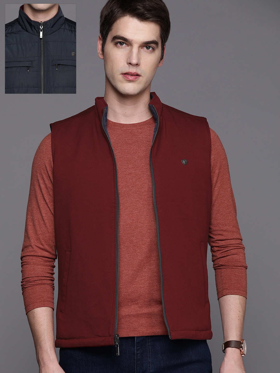 

Louis Philippe Men Maroon Reversible Tailored Jacket